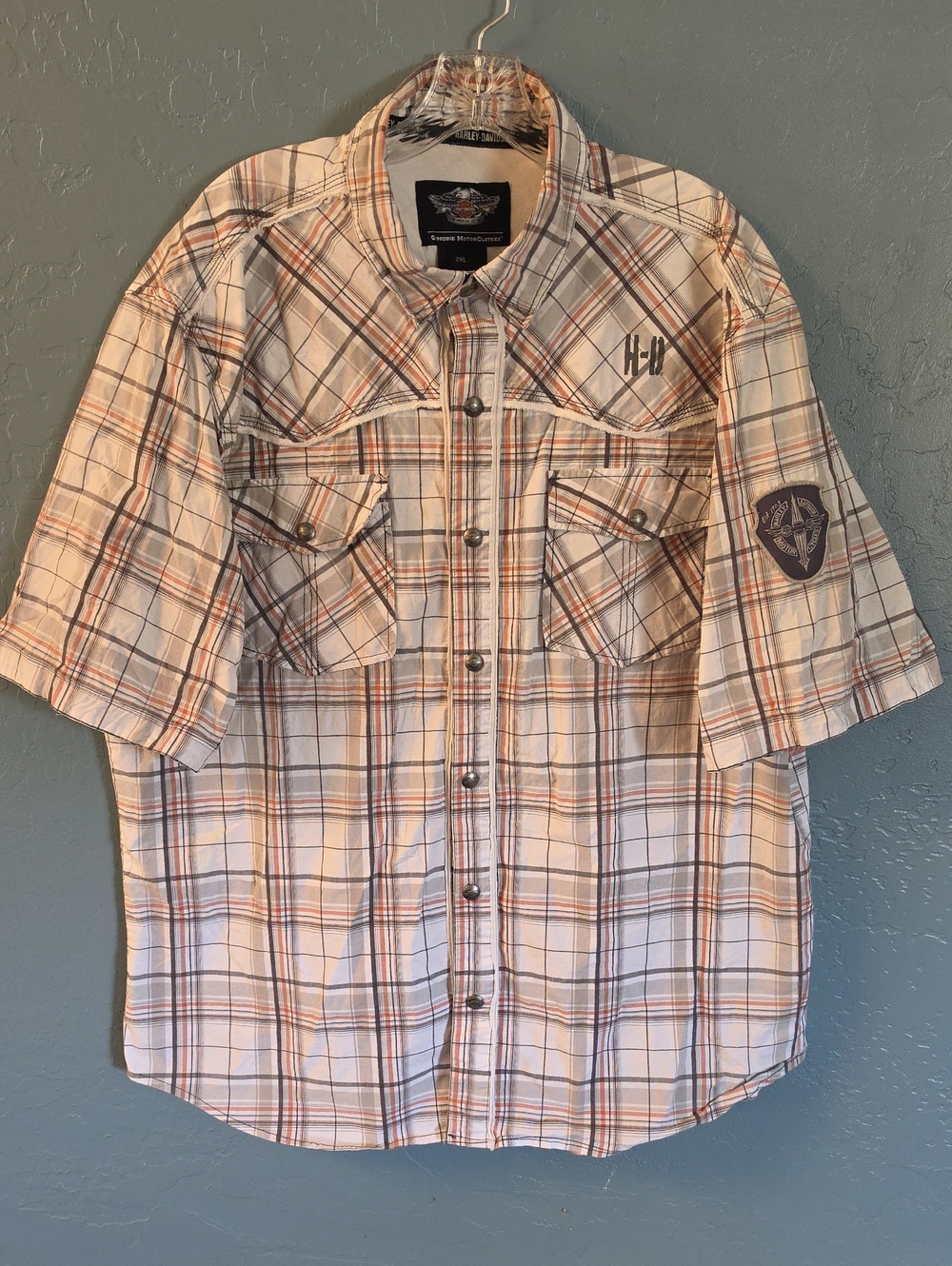 Harley-Davidson Men’s Short Sleeve Plaid Shirt - White & Brown